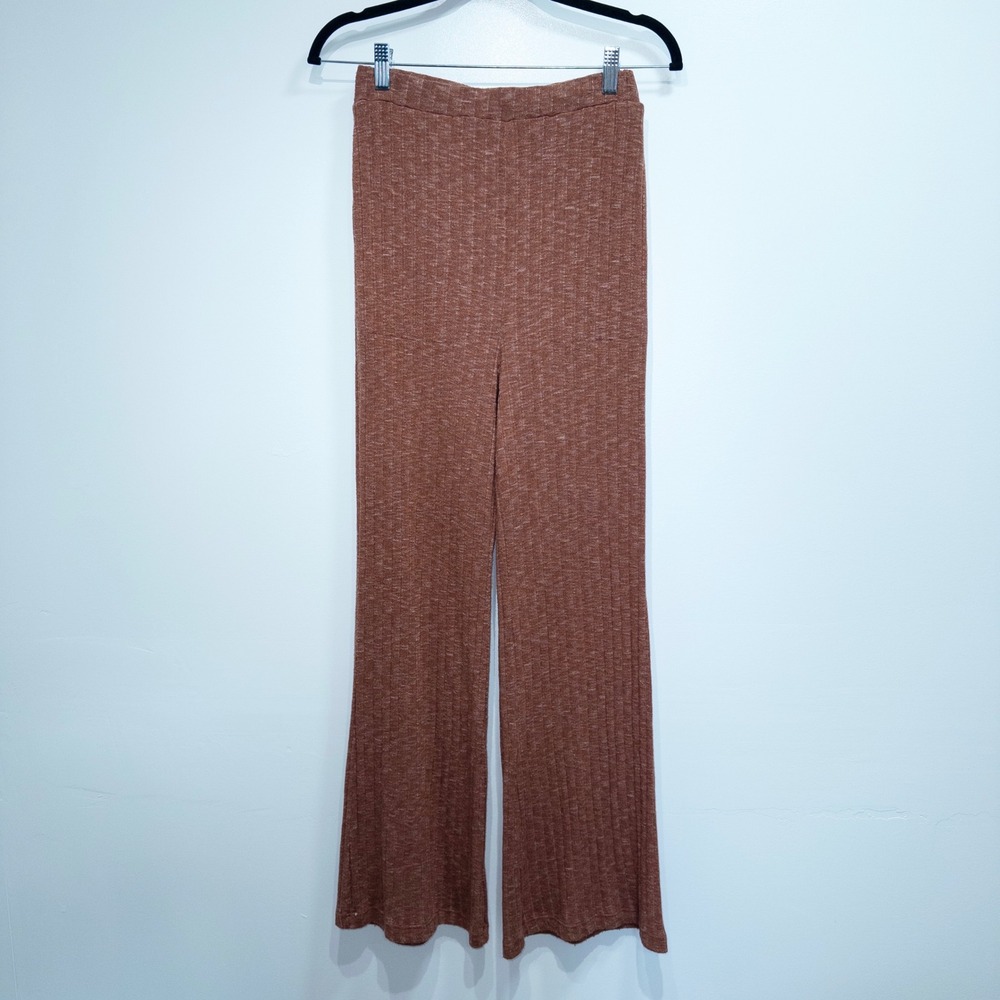 Free People Beach Burnt Orange Heathered Ribbed Wide Leg Pants Size Small